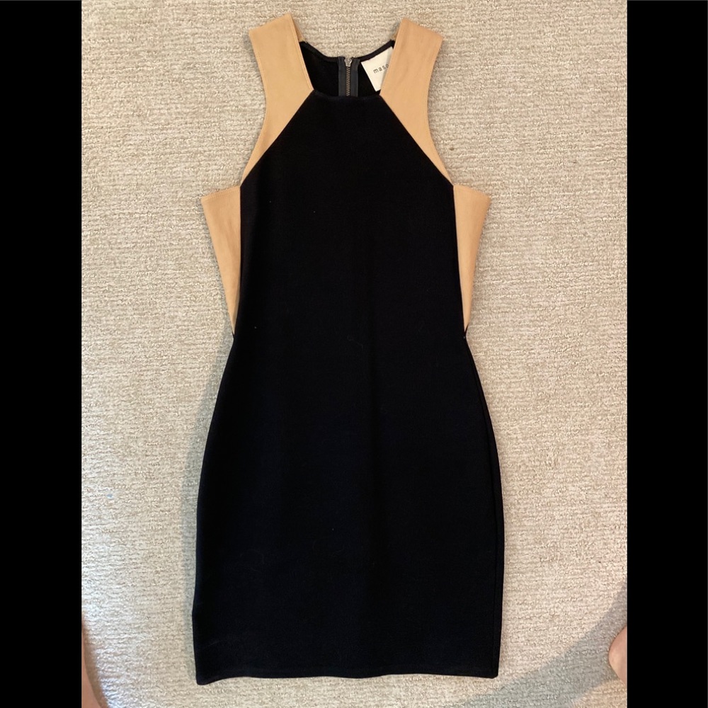 Mason by Michelle Mason black lambskin trim dress
